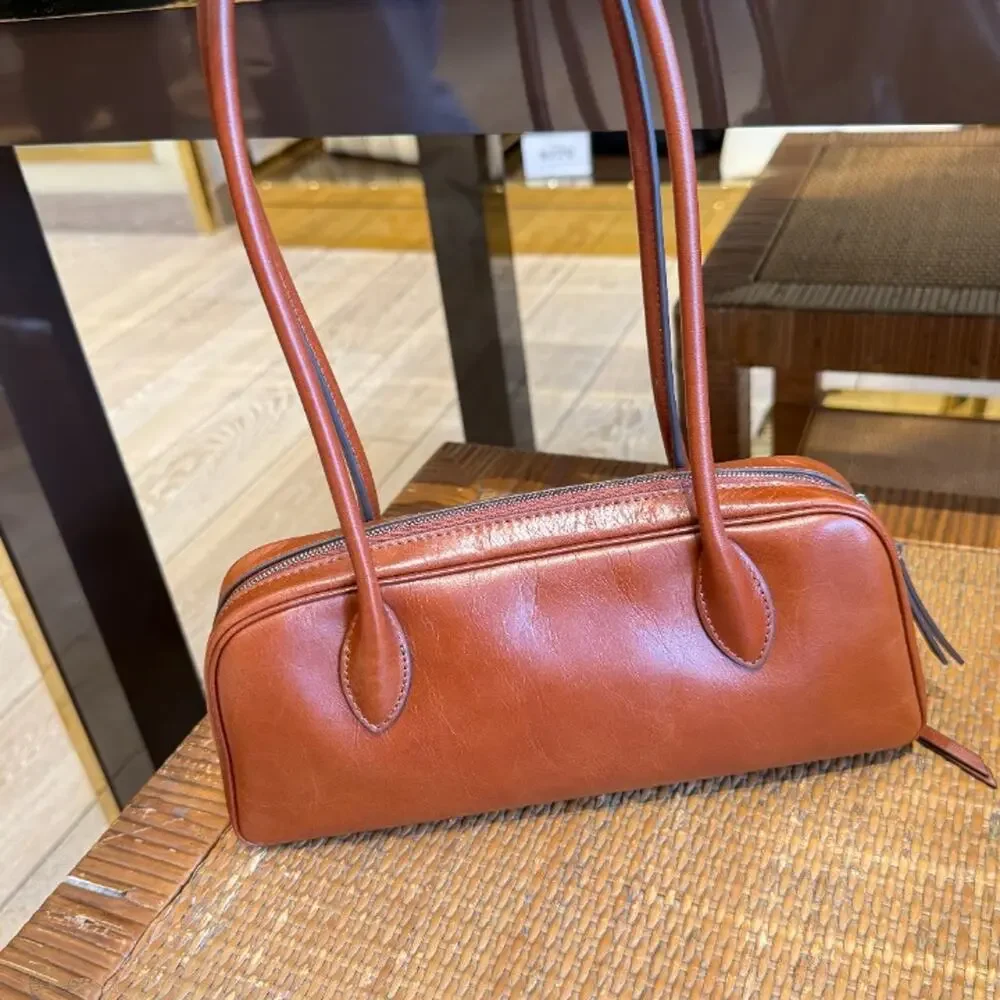 Tory Burch Rory Glazed Box Satchel 188220 $450 Aged Brown